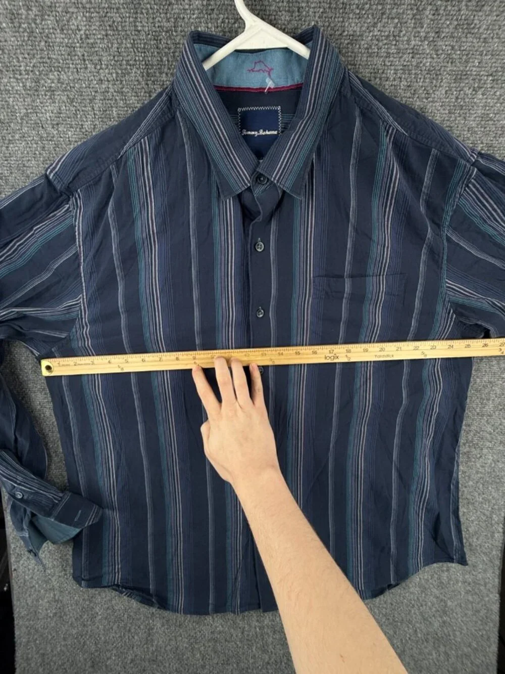 Tommy Bahama Silk Cotton Button Up Shirt Men Long Sleeve Striped Blue XL Adult